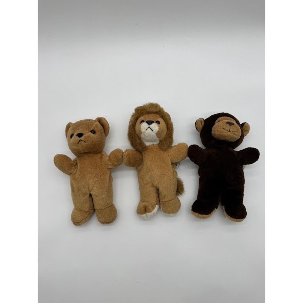Vintage Steven Smith Stuffed Animals Plush Set‎ Bear Lion Monkey Bean Bag 3pc